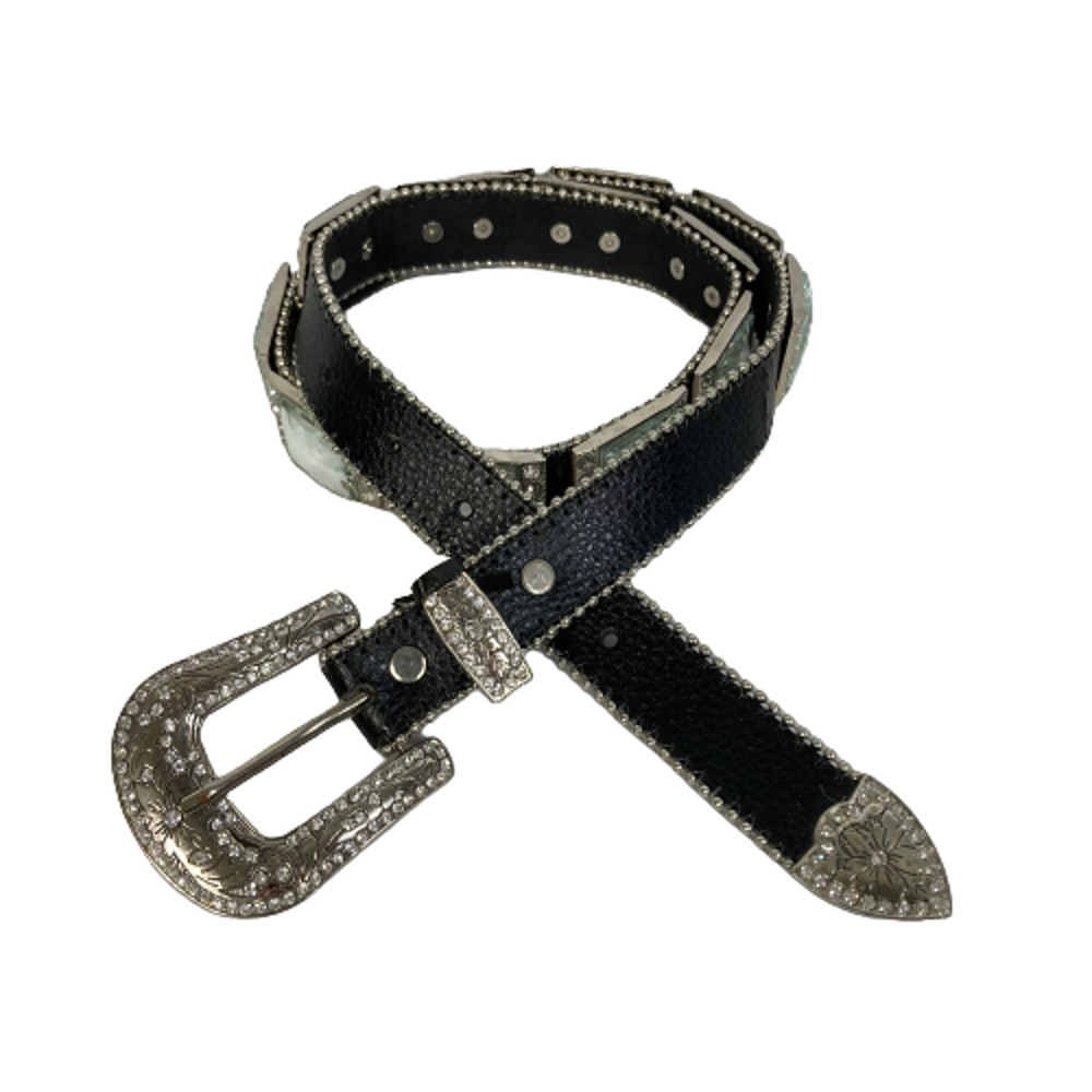 Boutique Belt Womens‎ Sz L Black Leather Rhinestone Buckle Adjustable Western